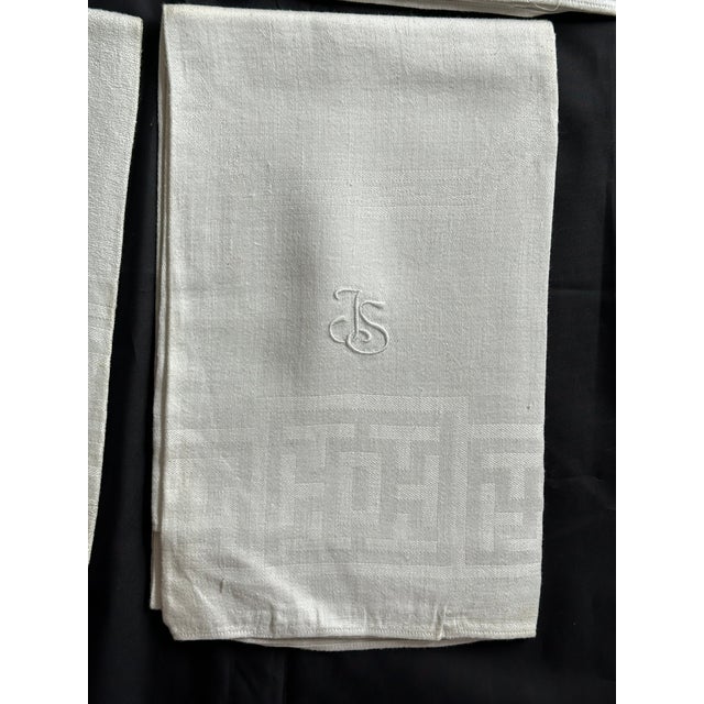 Victorian Antique French Linen Monogram Towel Set of 7 For Sale - Image 3 of 12