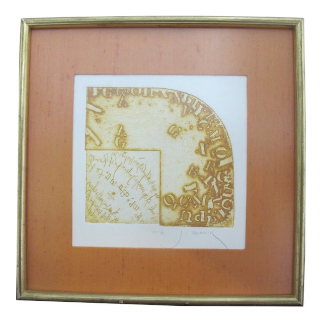 Janez Bernik Yugoslav Framed Signed Aquatint Etching Art Titled A-G For Sale