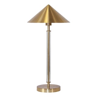 Matthew Izzo Home Tate Antique Brass Acrylic Pole Table Lamp With Metal Shade. For Sale