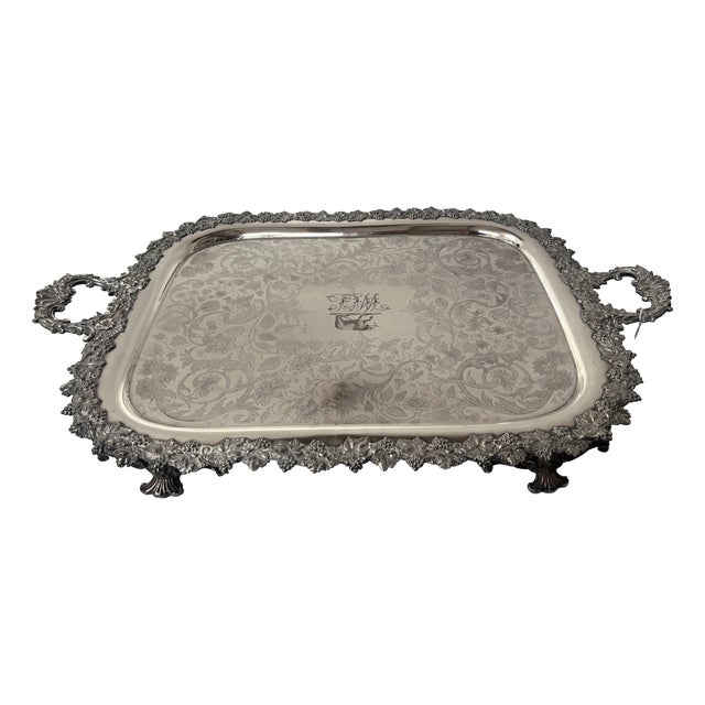 Large Silver-Plated Metal Tray, 1800s For Sale