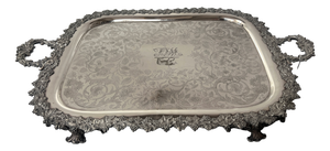 Large Silver-Plated Metal Tray, 1800s