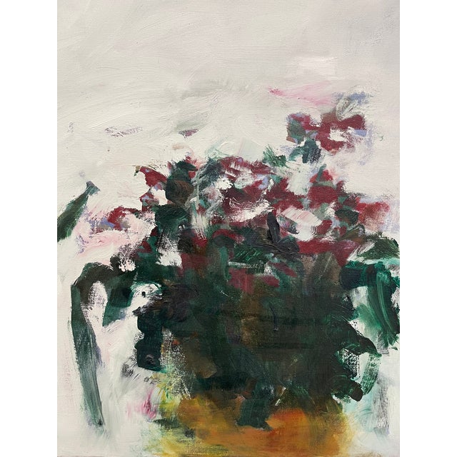 White Large Contemporary Abstract Floral Painting on Canvas in Silver Frame, White Blossoms Still Life For Sale - Image 8 of 9