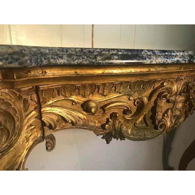 Antique 18th Century French Baroque Carved Giltwood and Marble Console For Sale In West Palm - Image 6 of 11
