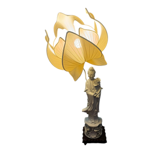 Vintage Buddhist Blanc De Chine Guanyin Porcelain Lotus Flower Lamp