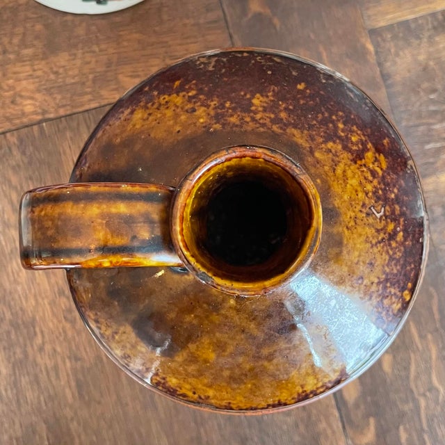 Mid 20th Century Mid 20th Century Vintage Stoneware Ceramic Two-Toned Gloss Glazed Red & Brown Whiskey Jug Rooster Relief Motif Farmhouse Country For Sale - Image 5 of 8
