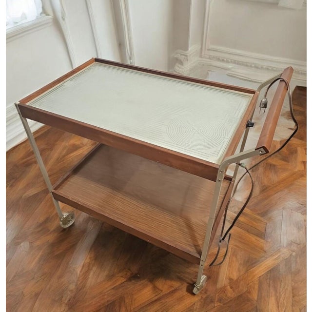 Mid-Century Automatic Food Warmer Rolling Bar Cart