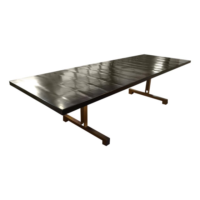 Andrianna Shamaris French Polished Cube Base Dining Table For Sale
