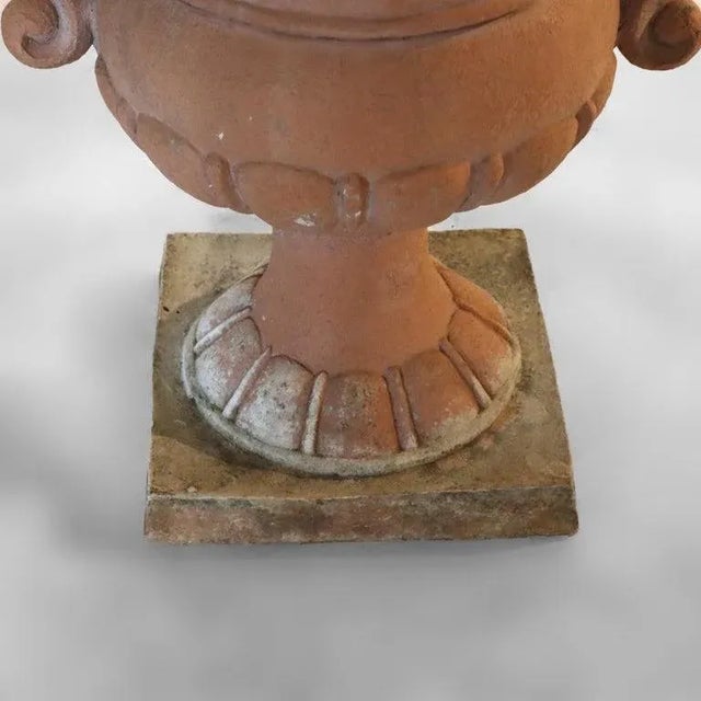 Sculpture Materials Pair of Vintage Classical Terra Cotta Colored Plaster Garden Urns C1940 For Sale - Image 7 of 9