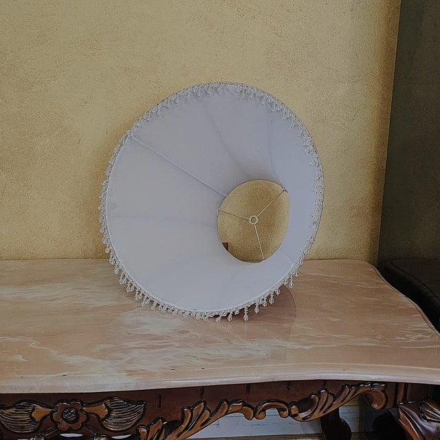 Vintage American Ivory Glazed Ceramic Table Lamp With Brass Base and Embossed Bell Shade For Sale - Image 14 of 18