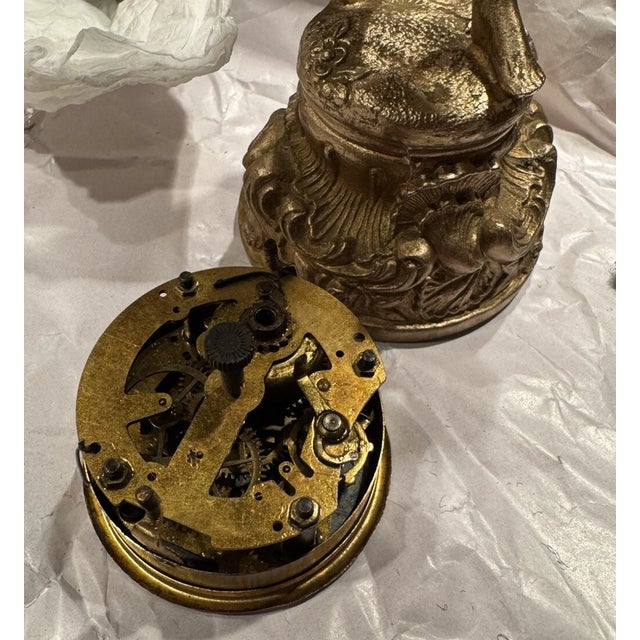 Gold Antique Art Nouveau Figural Statue Desk Clock by Jennings Brothers For Sale - Image 8 of 9