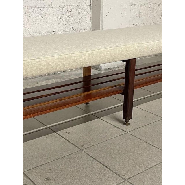 Wood Large Vintage Bench in Teak and Fabric, 1960s For Sale - Image 7 of 18