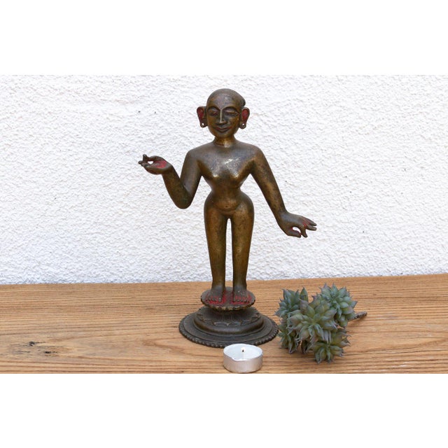 Antique Indian Cinnabar Bronze Apsara Statue For Sale - Image 11 of 11