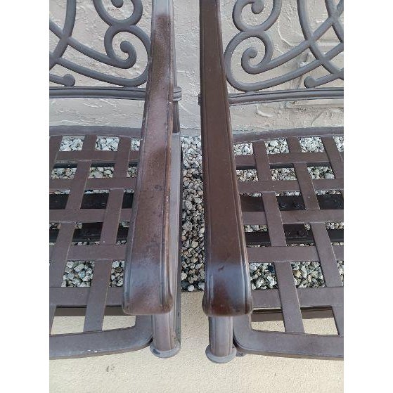 1990s 1990s Cast Aluminum Brown Patio Rocking Armchair Set of 4 For Sale - Image 5 of 9