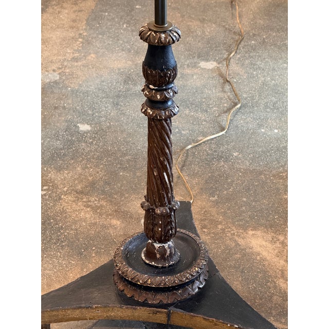 1950s Painted Floor Lamp With Tole-Style Shade and Carved Paw-Foot Base For Sale - Image 9 of 11