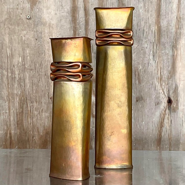 Contemporary Vintage Thomas Roy Markusen Sculptural Metal Vases – Set of 2 For Sale - Image 3 of 13