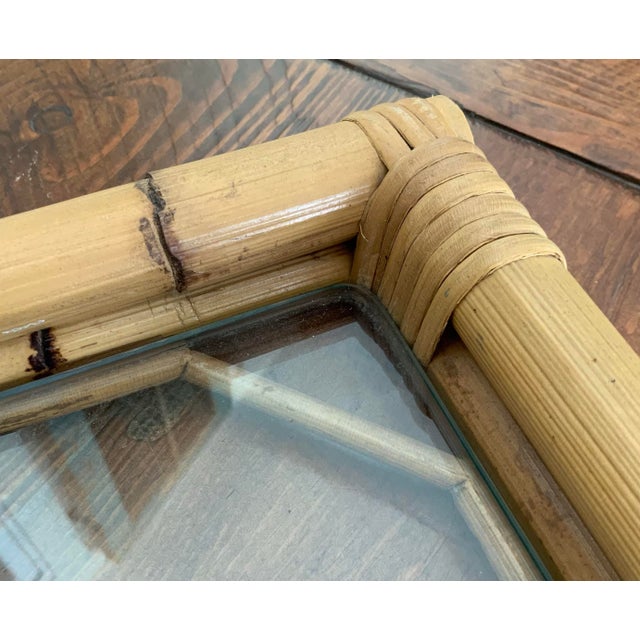 Wood Vintage Glass & Bamboo Handled Serving Tray — Palm Beach • Coastal Chic • Mid‑Century Modern • British Colonial. See Pics! For Sale - Image 7 of 8