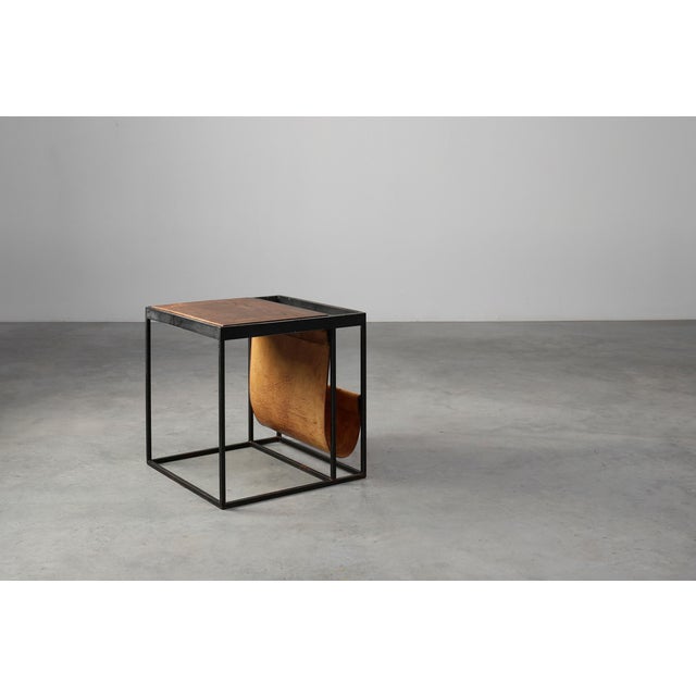 Mid-Century Modern Mid-Century Magazine Holder in Metal, Wood and Leather, Belgium, 1960s For Sale - Image 3 of 13