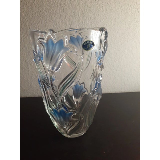 Vintage Bohemia Czech Republic Floral Inlay Crystal Vase For Sale In Dallas - Image 6 of 7