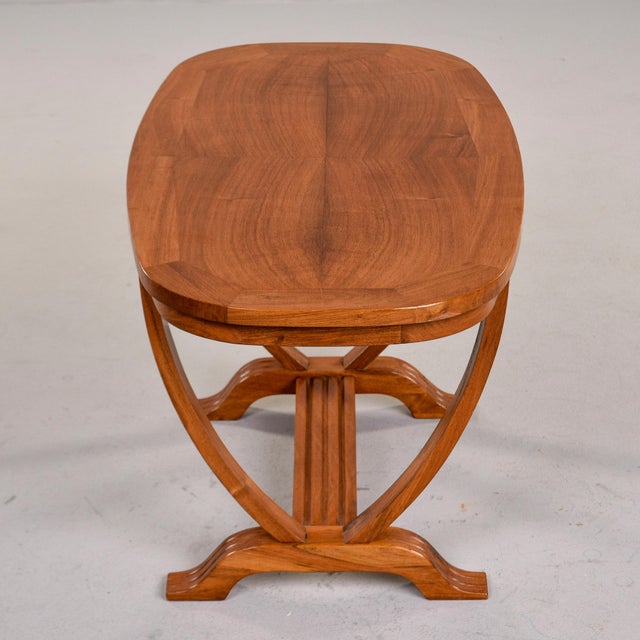 1930s French Art Deco Oval Coffee Table With Reeded Trestle Base For Sale - Image 5 of 11