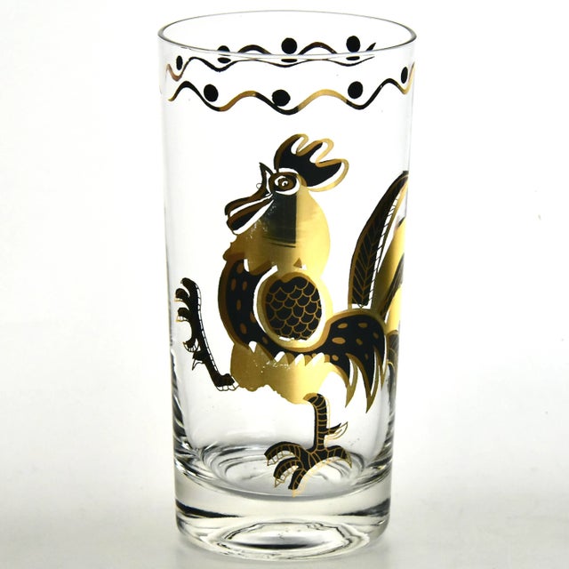 Mid 20th Century Hollywood Regency Rooster Highball Glasses - Set of 8 For Sale - Image 4 of 5
