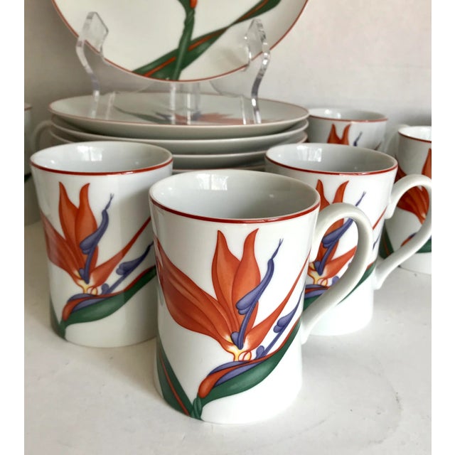Contemporary 24 Pieces - 1980's Birds of Paradise Mug and Plate Set For Sale - Image 3 of 6