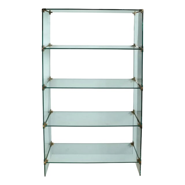 Contemporary Four Tier Glass Etagere With Brass Fittings For Sale