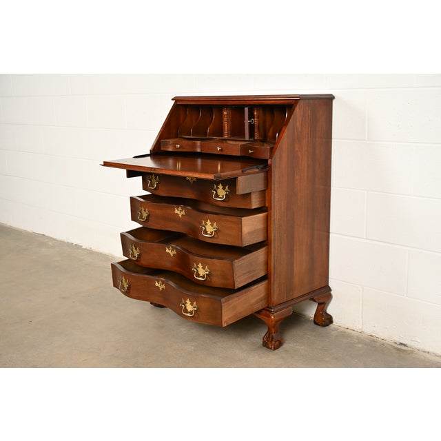 Chippendale Solid Mahogany Drop Front Secretary Desk by Jasper Cabinet Co. For Sale In South Bend - Image 6 of 18