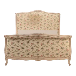 1950s French Louis XV Style Custom Size Painted and Carved Bed