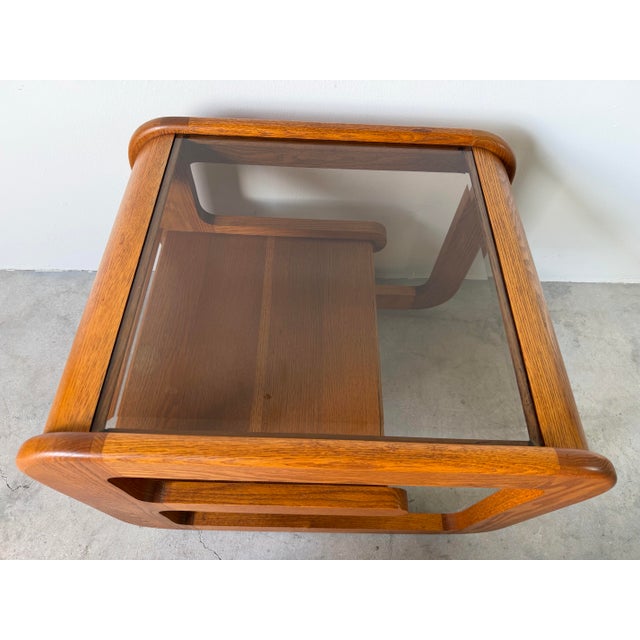 1970s Mid-Century Modern Lou Hodges Oak & Smoked Glass Top Side Table For Sale In Miami - Image 6 of 12