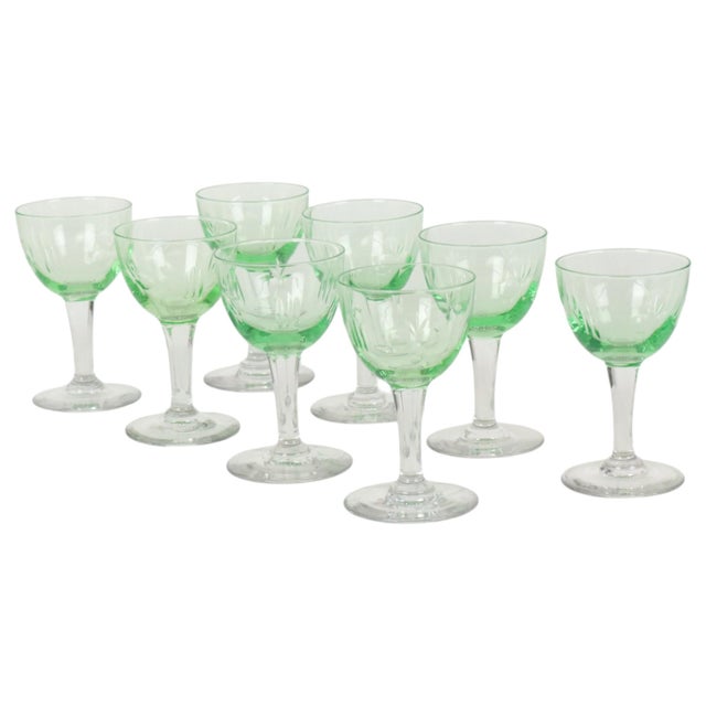Vintage Uranium Glass Aperitif Glasses from Val Saint Lambert, 1920s, Set of 8 For Sale - Image 4 of 18