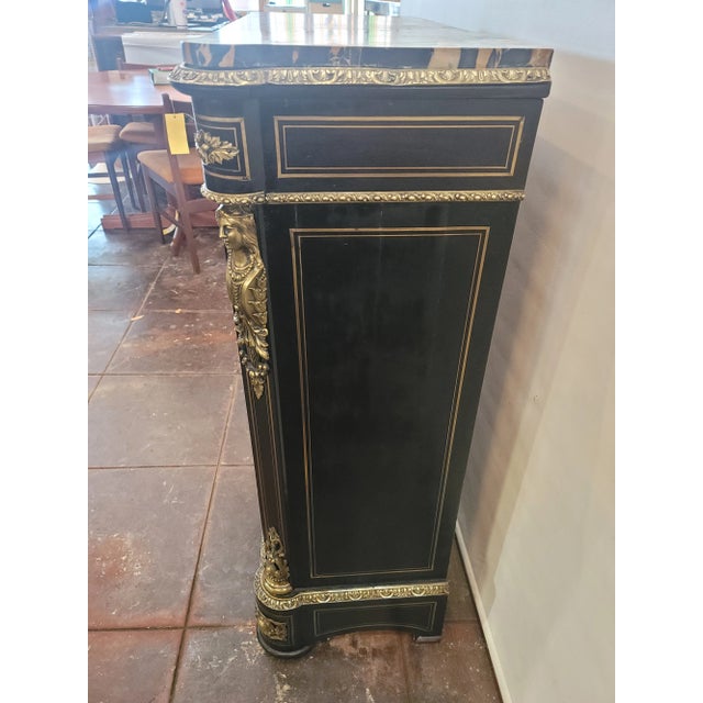 French Antique 19th Century French XIX Napoleon III "Boulle " Commode Console Liquor Bar Ebonized For Sale - Image 3 of 12