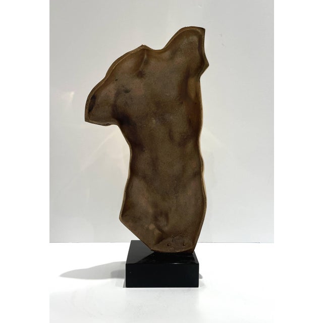 Metal Late 20th Century Polished Bronze Male Torso Sculpture on Black Acrylic Base For Sale - Image 7 of 7