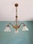Antique Art Nouveau Chandelier in Brass and Scalloped Frosted Glass, 1890s For Sale - Image 3 of 16