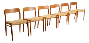 Vintage Model 75 Dining Chairs in Teak by Niels Otto Moller for J.L. Møllers, 1960s, Set of 6