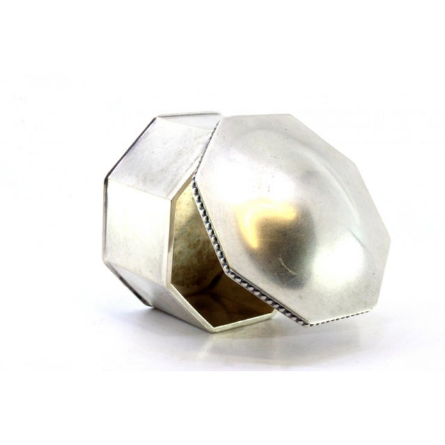 Metal Octagonal Silver Box with Pearls Hinged Lid For Sale - Image 7 of 8