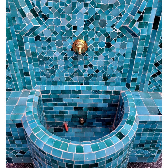 Emerald Teal Handmade Moroccan Mosaic Tile Fountain For Sale In Orlando - Image 6 of 9