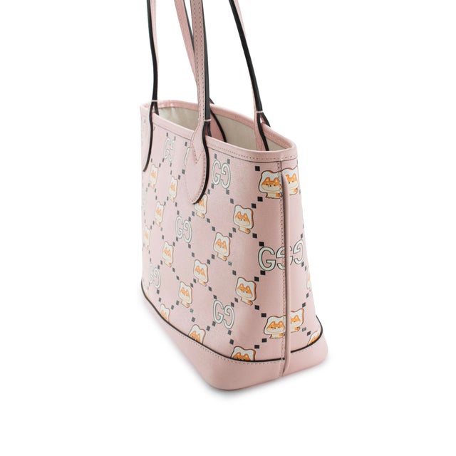Gucci Gucci X Pikarar Kawaii Pink Printed Leather Tote Bag For Sale - Image 4 of 8