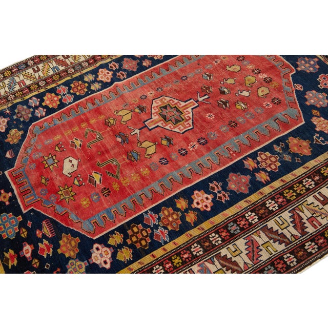 Antique Persian Shirvan Red Wool Rug With Tribal Design For Sale - Image 4 of 7