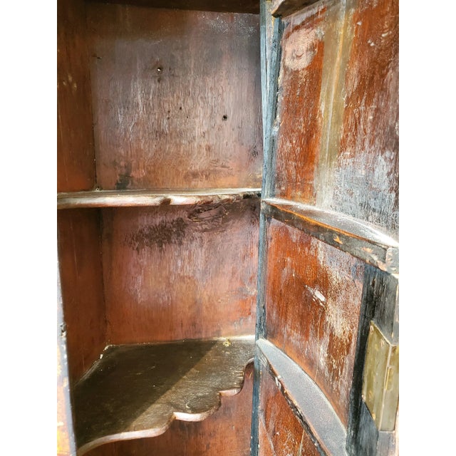 Wood Late 18th Century Dutch Bow Front Painted Pine Corner Cupboard With Butterfly Hinges For Sale - Image 7 of 8