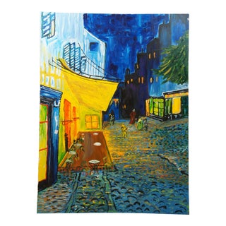 Mid 20th Century Cafe Terrace at Night Impressionist Oil Painting After Vincent Van Gogh 40", Framed For Sale