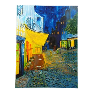 Mid 20th Century Cafe Terrace at Night Impressionist Oil Painting After Vincent Van Gogh 40", Framed