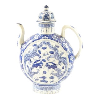 19th Century Chinese Blue and White Porcelain Teapot With Marking on the Bottom For Sale