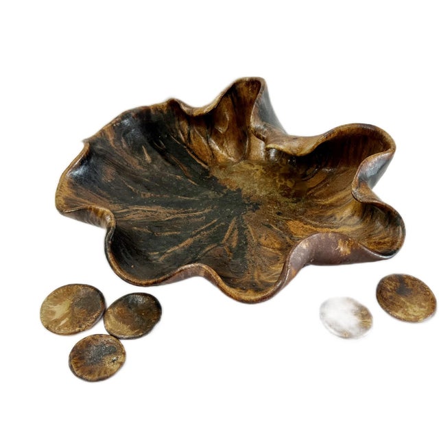 Handmade Stoneware Lotus Leaf Shape Bowl for Flower Arrangement For Sale - Image 9 of 12