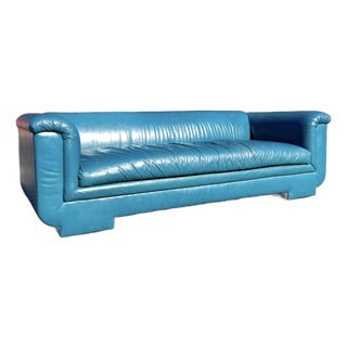 Postmod Teal Leather Sofa For Sale