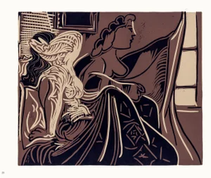 1962 Pablo Picasso Linocut Engraving "Two Women by the Window"