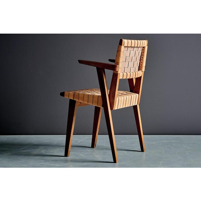 Oak Webbed Chairs in Leather Webbing attributed to Jens Risom, France, 1950s, Set of 10 For Sale - Image 6 of 18