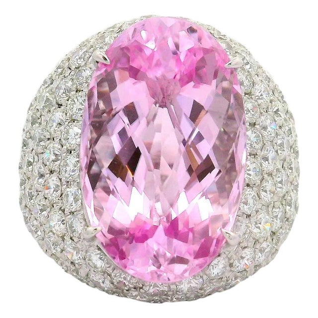 20.02 Carat Kunzite Diamond 18k White Gold Cocktail Ring, Size 7 For Sale