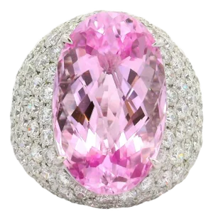 20.02 Carat Kunzite Diamond 18k White Gold Cocktail Ring, Size 7
