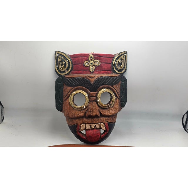 Brown Vintage Indonesian Wooden Mask Sculpture, 1970s For Sale - Image 8 of 8