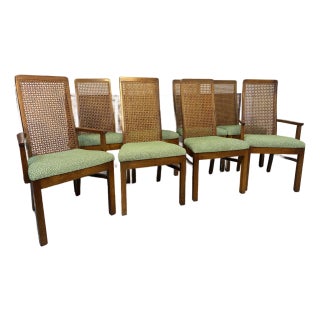 1970s Mid-Century Bernhardt Cane High Back Dining Chairs (8) For Sale